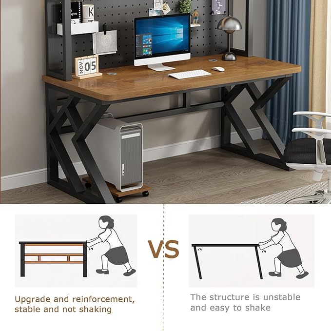 55in Gaming Desk with Bookshelf, Pegboard & Storage Shelves | Spacious Sturdy Large Writing Table ，with Desktop Shelves & Ample Leg Room – Ideal Home Office PC Gamer Workstation Desk - Image 9