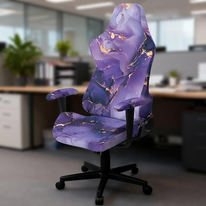 Purple Marble Gaming Chair Cover Elastic Computer Chair Seat Cover with Armrest Office Chairs Slipcover 4 Pieces Seat Cushion Protectors for Home Decor, Living Room, Office - Image 8