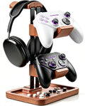 LOXP Walnut Headphone and Controller Stand, 2-in-1 Holder with Storage | Solid Wood Gaming Headphone Stand, Built-in Storage, Non-Slip, Fits Xbox PS5 Switch Controllers, Desktop Organizer for Gamers by LOXP