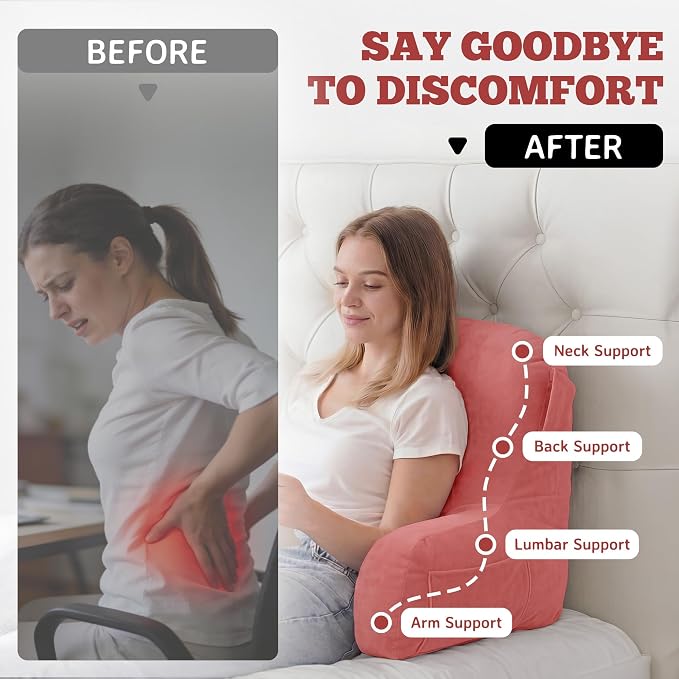 Reading Pillow for Bed,Back Pillow for Bed Sitting Up,Lumbar Support Pillow - Image 7