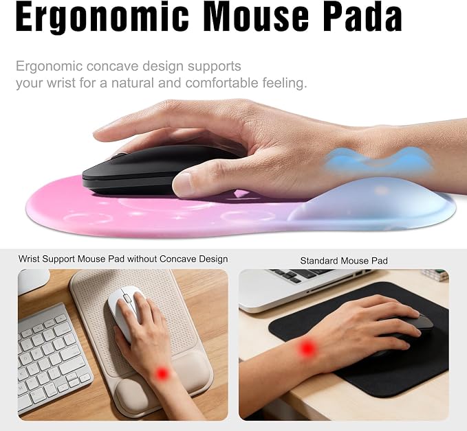 Ergonomic Mouse Pad with Wrist Rest - Gel Wrist Support Mousepad with Non-Slip PU Base for Computer, Laptop, Office & Home - Image 4