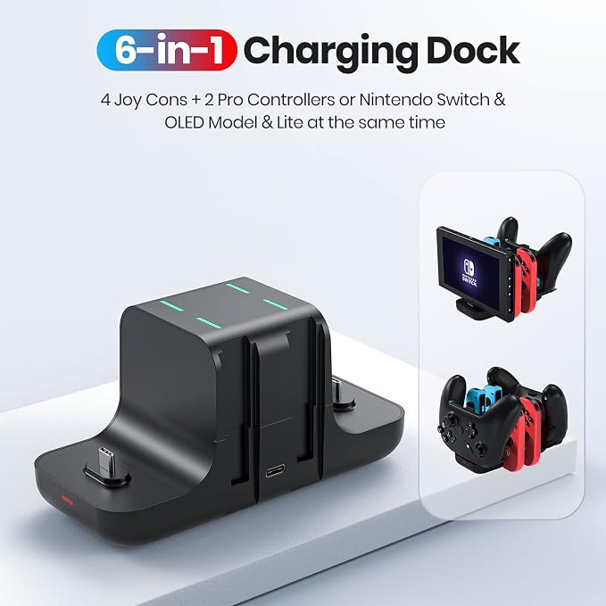 NEWDERY 6-in-1 Charger Dock for Nintendo Switch Pro Controller and Joy con - Image 2