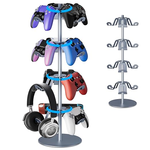 Gaming Controller Holder Aluminum Alloy 4 Layers,360-degree rotatable Headphone Stand,Gaming Controller Stand for Xbox PS5 PS4 Switch,Gaming Controller Headset Holder for Gaming Accessories by ANSHAWTIY