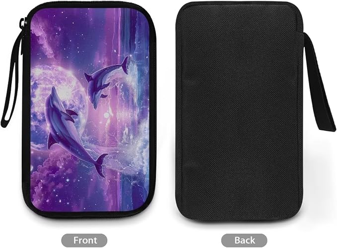 Purple Moonlight Dolphin Print Storage Pouch - Earphone, Cable Organizer, Power Bank & Data Cables Storage, Headset Organizing Multipurpose Bags - Image 3
