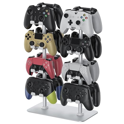 MANMUVIMO Controller Holder for 16 Xbox PS5 PS4 Gaming Controller, Video Game Controller Holder Headphone Stand for Desk, Gamer Gifts for Men, Gaming Room Accessories Maximum Organizer (White) by MANMUVIMO