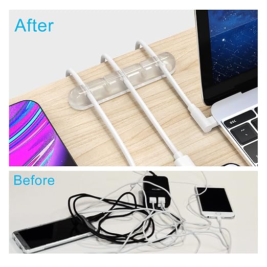 INCHOR Cord Organizer, Clear Cable Clips Cable Management, Cable Organizers USB Cable Holder Wire Organizer Cord Clips, 2 Packs Cord Holder for Desk Car Home and Office (5, 3 Slots) - Image 2