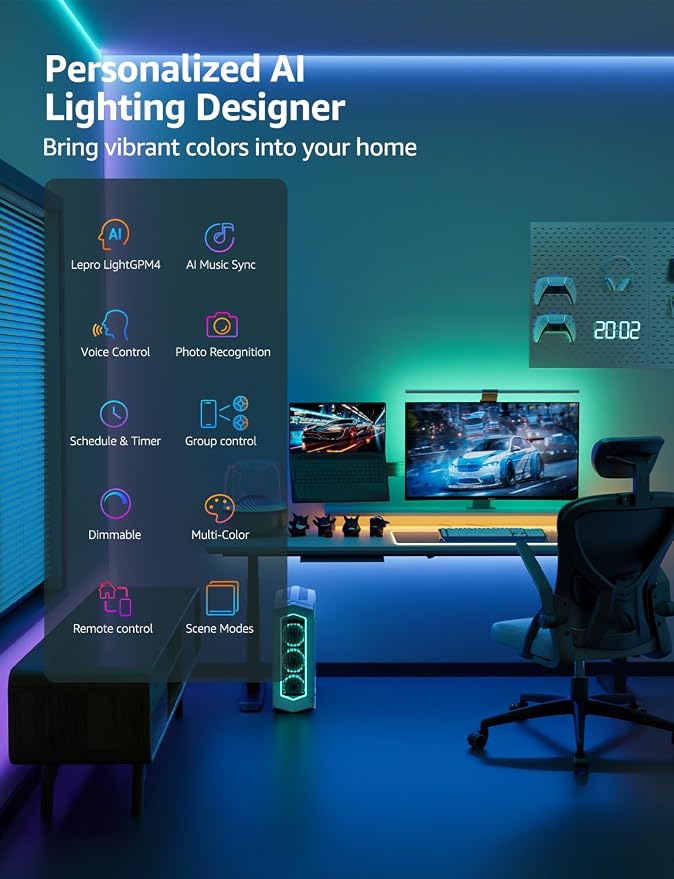 Lepro SE1 AI Smart LED Strip Lights 32.8FT RGB WiFi Bluetooth Lights - Image 9
