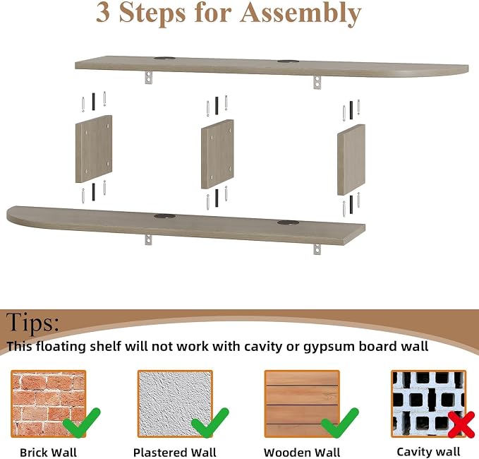 55-Inch Floating TV Stand, Wall Mounted Entertainment Center, Grey - Image 4