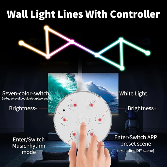 Smart WiFi RGB LED Wall Light Lines 16M+ Color LED Dimmable Music Sync Gaming Room, Bedroom, Led Home Wall Decor Light Bars Kit Compatible with Alexa and Google Assistant (9 LED Light Lines) - Image 2