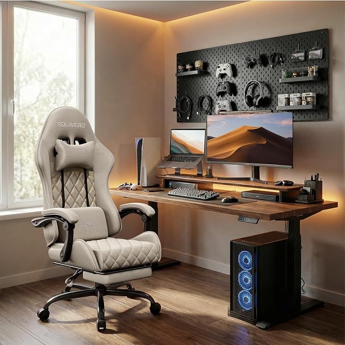 HLDIRECT Massage Recliner Gaming Chair with Footrest for Adults, Brown | 300lbs Capacity, Ergonomic Office Computer Chair, Lumbar Support, Breathable Fabric, Headrest, 360° Swivel, Metal Frame - Image 2
