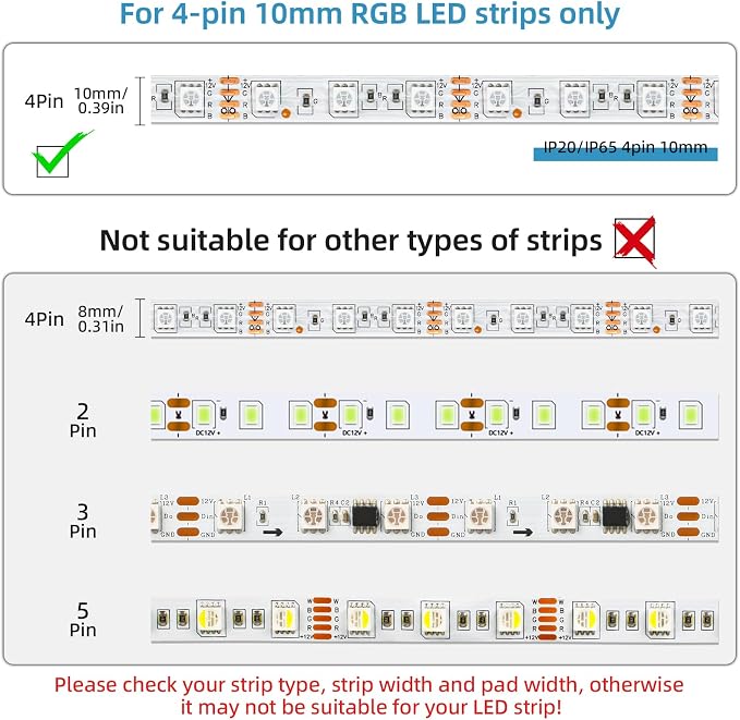 RGBZONE 10Pcs 4 Pin 10mm LED Strip Connectors and 32.8FT 4 Pin RGB Extension Cable Strip to Wire Quick Connection for 10mm Wide Waterproof or Non-Waterproof SMD RGB 5050 LED Strip Light(IP20/IP65) - Image 4