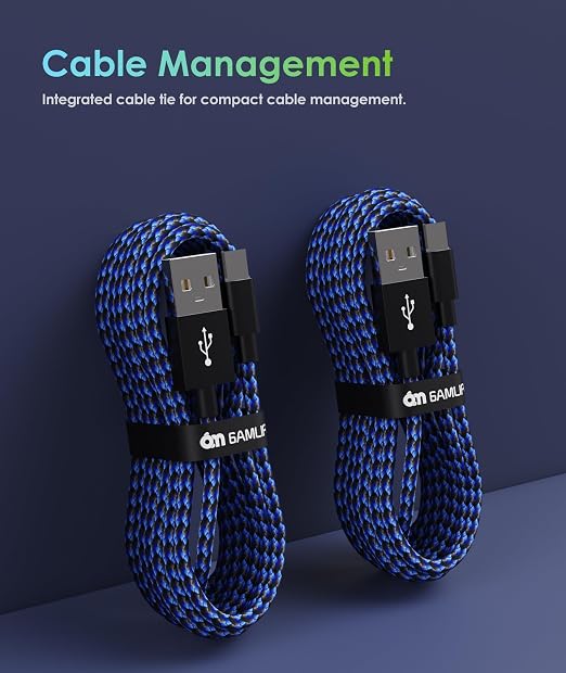 6amLifestyle PS4 Charger Cable, 10ft 2 Pack Micro USB Cable, Nylon Braided Cord, for PS4 Slim/Pro, Xbox One S/X Controller, Micro Ports Accessories Kit, Blue - Image 4