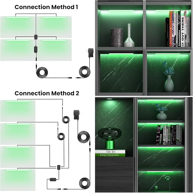 Black RGB LED Shelf Lights, Smart Bookshelf Lights Compatible with Alexa WiFi Dimmable for Display Case, Bookcase, Bar, Cabinet and Under Shelf with App, Remote, Memory Function (4Pcs 12.5In) - Image 5