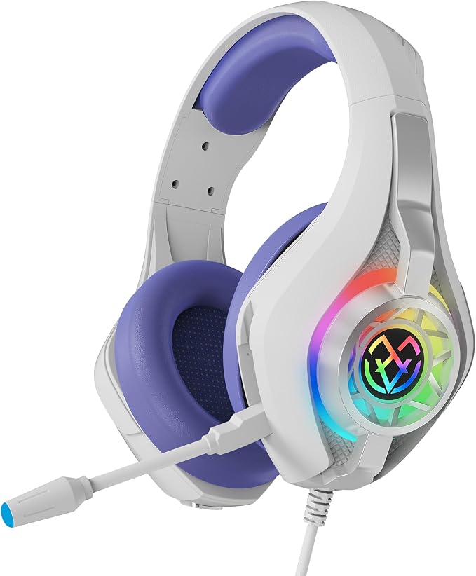 Tatybo Gaming Headset for PS5 PC, Noise Canceling Mic, RGB, Purple by Tatybo