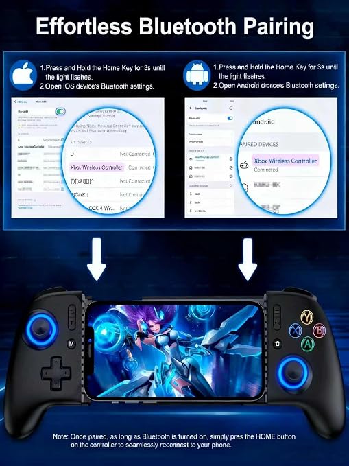 Wireless Mobile Gaming Controller, Phone Controller for iPhone/Android, Hall Joystick/Trigger, Bluetooth Handheld Gaming Controller with Programmable, No Dead Zone, Adjustable Light/Turbo, for Xbox Cloud, Steam Link - Image 6