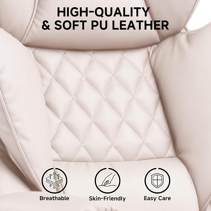 COMHOMA Big and Tall Office Chair, High Back Leather Gaming Chair with Footrest, Executive Ergonomic Office Chairs with Pocket Spring Lumbar Support and with Outward Fixed Soft Armrests - Image 6