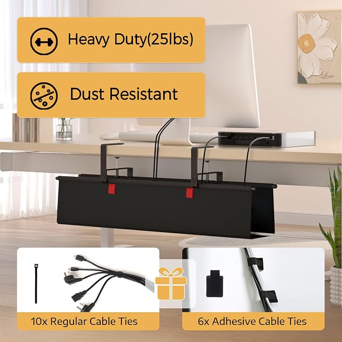 Under Desk Cable Management Tray, 28" Fabric Wire Cord Organizer, Black - Image 5