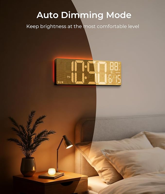 EASYERA 16.5" Large Digital Wall Clock BT Sync, 11 Scenes Mode Beige Clock - Image 7