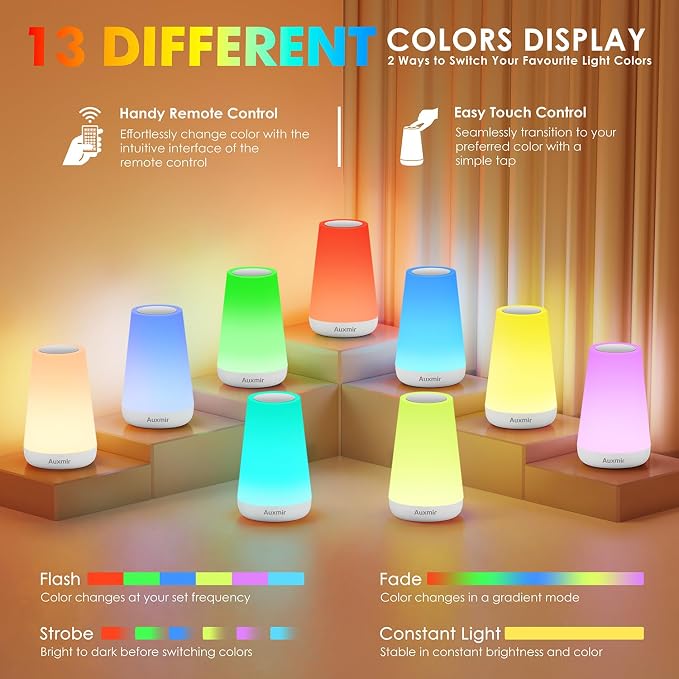 Auxmir Rechargeable Night Light, 13-Color Remote Control Lamp, White - Image 2
