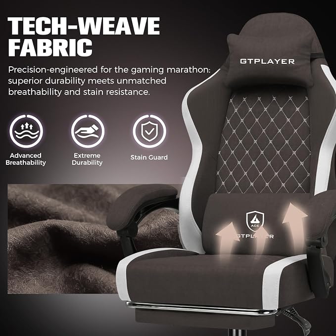 GTPLAYER Gaming Chair, Ergonomic Computer Chair with Footrest and Lumbar Support, High Back Recliner Chair 350lbs, Height Adjustable for Home Office, Brown - Image 8