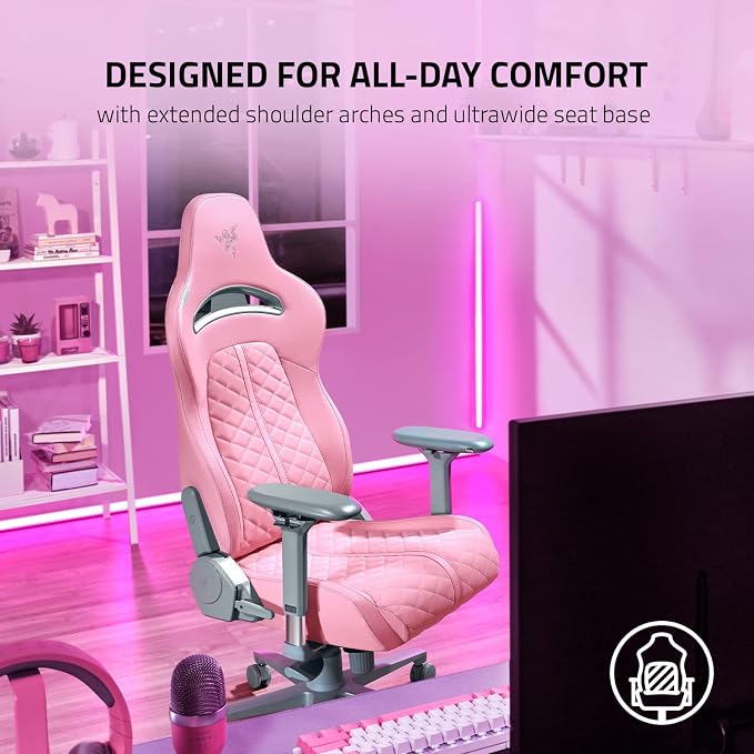 Razer Enki Gaming Chair, Built-in Lumbar Arch, All-Day Comfort, Pink | Optimized Cushion Density, Dual-Textured, Eco-Friendly Synthetic Leather, Adjustable 152-degree Recline - Image 4