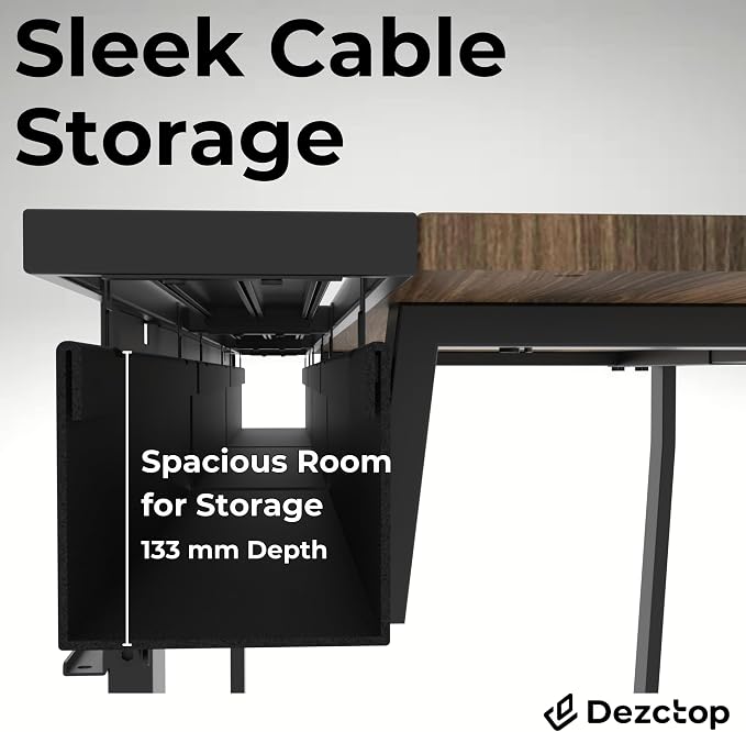 Dezctop Bifrost 120 47W x 28D Gaming PC Computer Desk with Shelves, Large Workstation for Gamers or Home Office with Pegboard, Built-in Cable Management, Stainless Steel Frame (Walnut) - Image 4