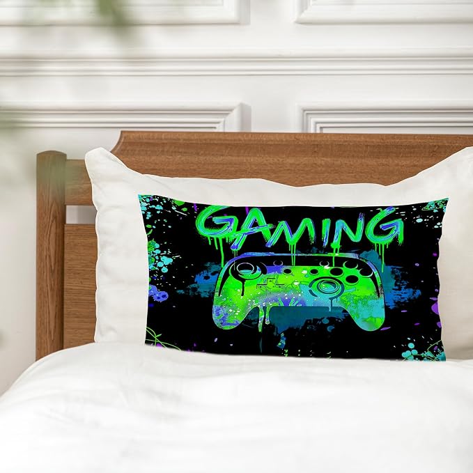 Gaming Pillow case,Gamer Pillow Cover 12x20,Game Room Decor,Gaming Room Decor,Gaming Pillow Cover,Teen boy Room Decor Game Room Couch,Son boy Room Decorations for Bedroom (Green) - Image 3
