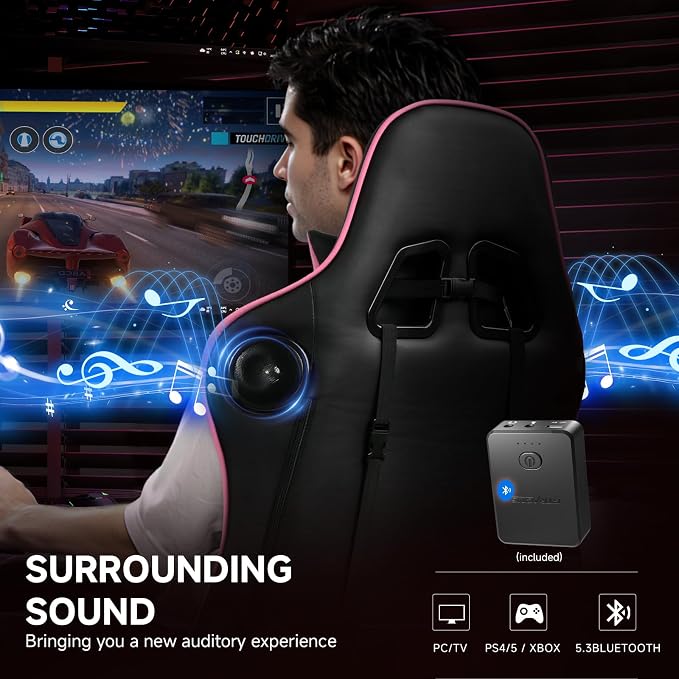 GTPLAYER Gaming Chair,Gamer Chair with Bluetooth and Adjustable Backrest,Seat Height Adjustable Computer Chairs with 3D Armrests,Video Game Chair with Footrest Speakers (Colourful) - Image 4