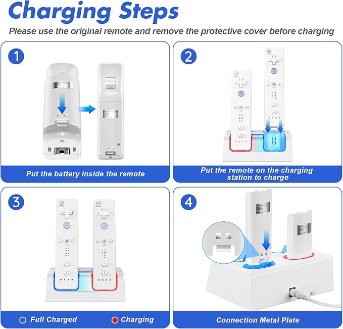 KEKUCULL Remote Controller Charger Station for Wii/Wii U with 4 Pack 2800mAh Rechargeable Battery Pack, Controller Charging Dock Station for Wii Controller, Remotes are not Included - Image 7