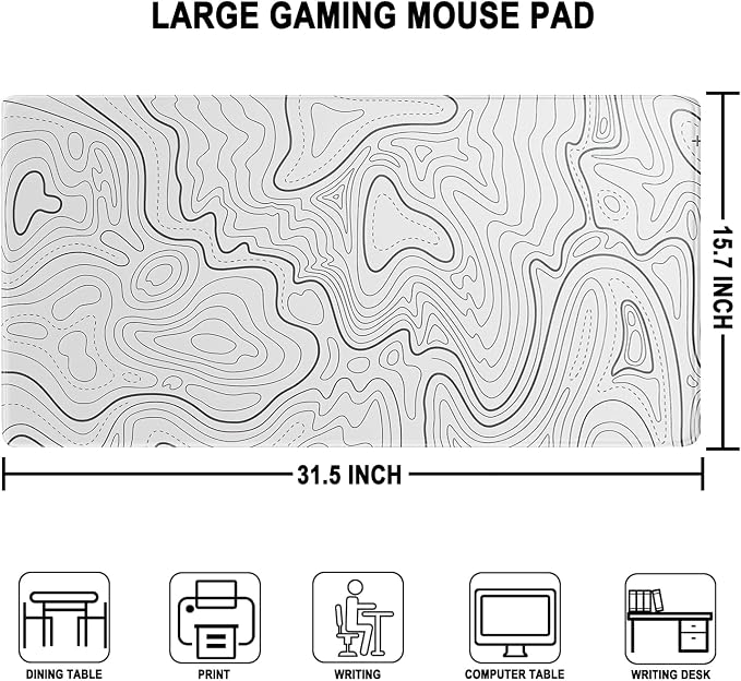 Large Mouse Pad, Water Resist Extra Gaming Large Mousepad with Stitched Edges, 31.5" x 15.7" Non-Slip Rubber Base Office Big Long Keyboard Pad for Office Gamer Home XXL, White - Image 4