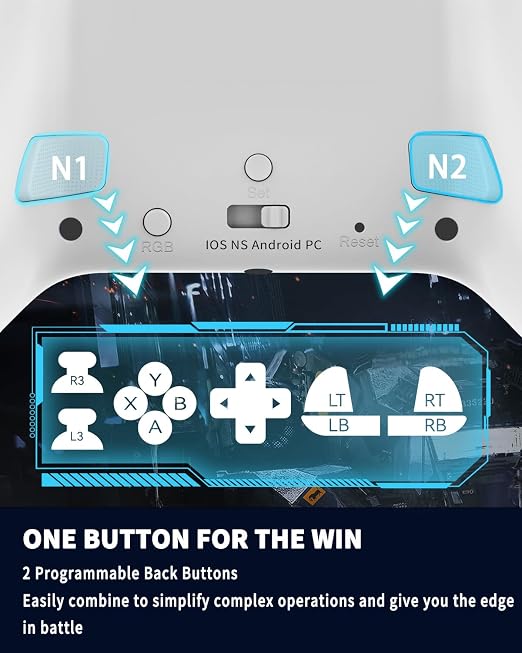 Bcofo Wireless Mobile Game Controller for iOS/iPhone/Android/Cell Phone/Switch/Laptop, Gaming Gamepad with Phone Clip for Gamers, Hall Effect Triggers, Wired PC Control, with RGB LED Lighting/Vibration/6-Axis Gyro/Turbo (White) - Image 4