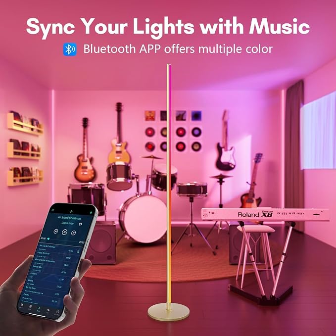 Smart RGB+IC Corner Floor Lamp,Ambient Lighting Color Changing Standing Lamp with 16 Million DIY Colors and Music Mode, App and Remote, Bright LED Tall Lamp for Living Room, Bedroom, Gaming Room Gold - Image 2