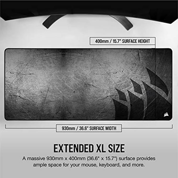 Corsair MM350 PRO Extended XL Premium Spill-Proof Cloth Gaming Mouse Pad – 36.6” Width x 15.7” Height Surface – Black/Gray - Image 5