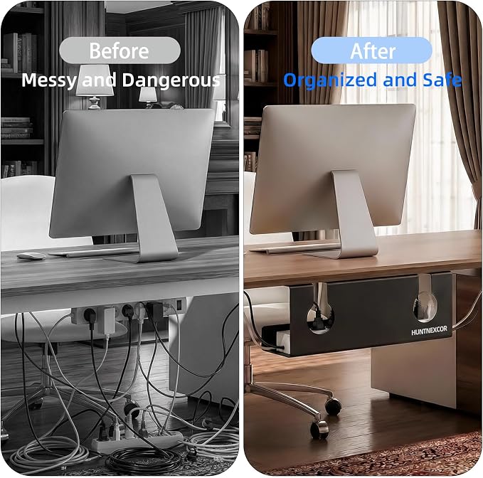 Under Desk Cable Management Tray No Drill, 17" Cable Organizer with Clamp - Image 3