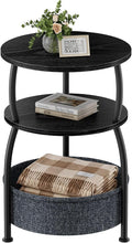 Round Side Table with Storage Basket, End Table Living Room, Black by designyourhome