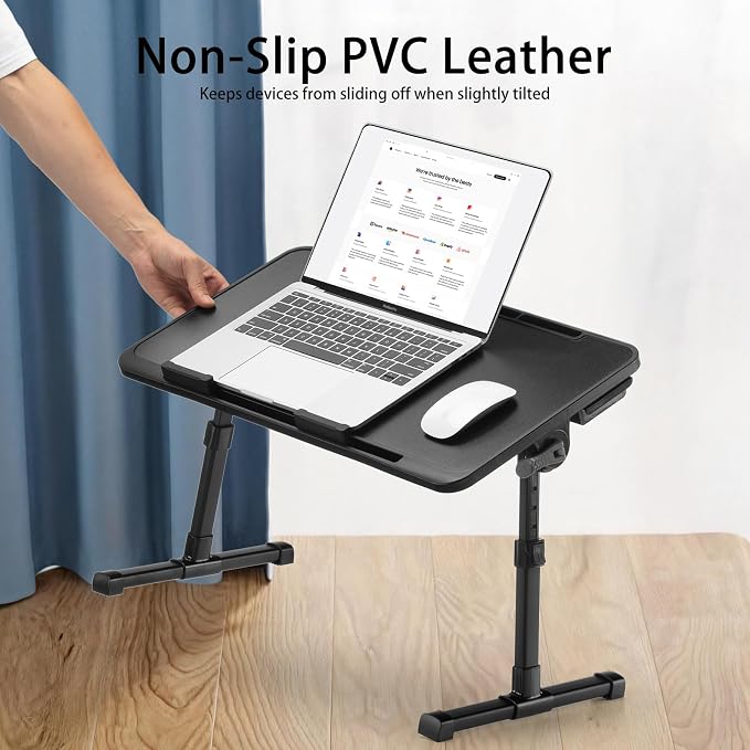 Lap Desk, Adjustable Height & Angle, Aluminum Legs with Storage Drawer & Non-Slip Base, 22" Large Panel for Home Office Gaming Writing Dining, for Adults & Kids - Image 3