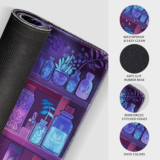 Mystical Potion Bottles Large Gaming Mouse Pad Desk Mat 31.5x15.7 | Extended Mousepad, Non-Slip Rubber Base , Stitched Edges, for Computer/Laptop/Office/Home - Image 6