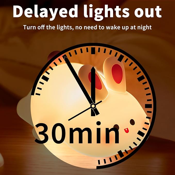 Cute Rabbit Night Light,Squishy Animal Nightlamp,Rechargerable Dimmable Nursery Bunny Lamp Soft Silicone Table Bedroom Lamp Portable Adjustable Lighting Bedroom Bedside Gift - Image 3