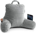 Nestl Reading Pillow for Kids & Teens with Shredded Memory Foam, Luxe Cut Plush Backrest Pillows for Reading and Gaming, For use on Couch, Bed, Floor, Adjustable Support with Washable Cover Light Grey by Nestl