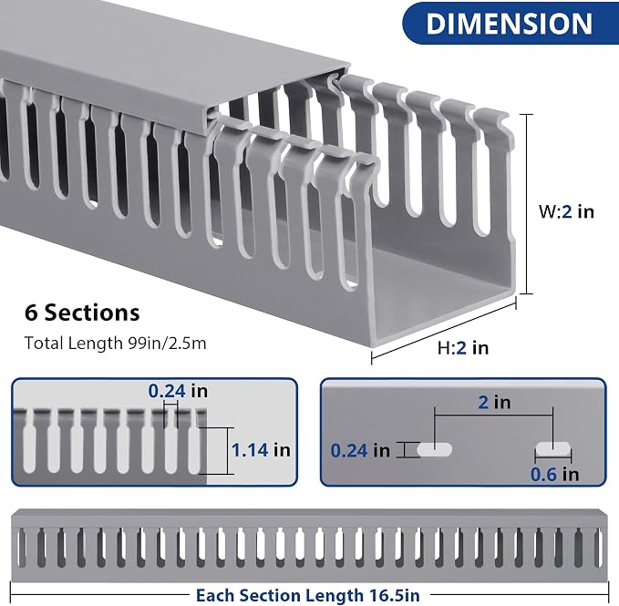 2" H x 2" W Cable Raceway, 99in Under Desk Wire Management Channel, Grey - Image 2