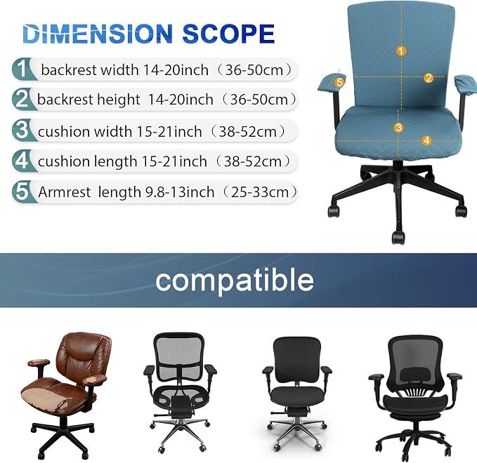 Tallew 4 Pcs Office Chair Covers Set Computer Universal Protective Stretchable Chair Seat Covers Desk Armrest Slipcovers Pads Office Cushion Backrest for Rotating (Azure Blue) - Image 4