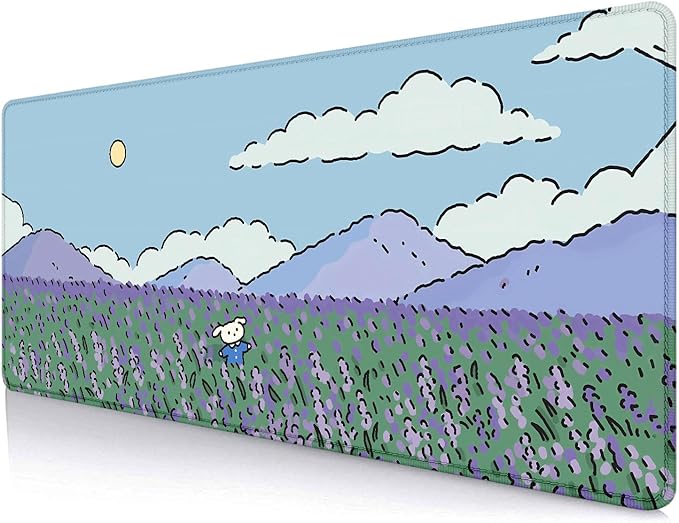 IMAYONDIA Anime Lavender Desk Mat Cute, Green Purple Blue XL Large Gaming Mouse Pad for Laptop, Kawaii Landscape Japanese Deskmat, Mousepad Computer Pad, 31.5 X 11.8 Inch by IMAYONDIA