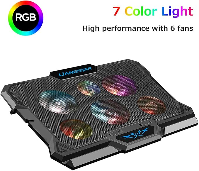 Laptop Cooling Pad, Laptop Cooler with 6 Quiet Fans RGB 7 Color Light for 15.6-17 Inch Laptop Cooling Fan Stand, Portable Slim USB Powered Gaming Laptop Cooling Pad, Switch Control Fan Speed(Black) - Image 3