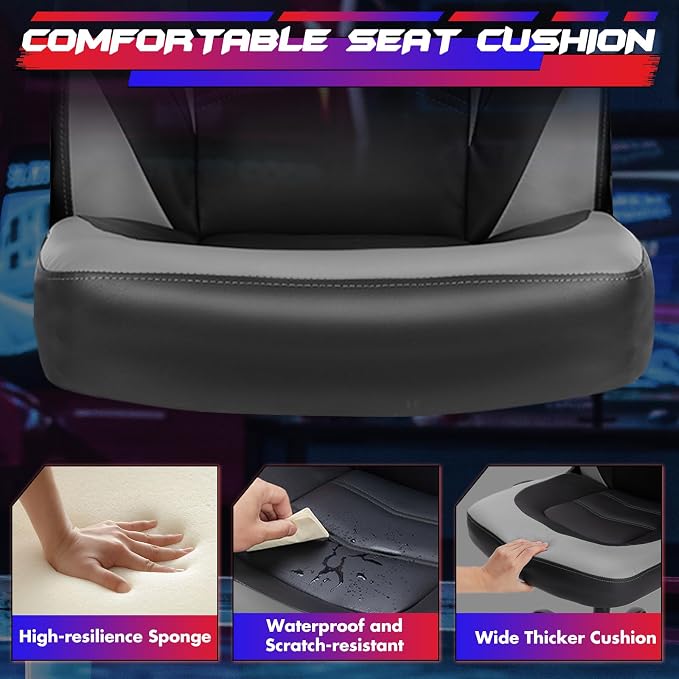 Sweetcrispy Computer Gaming Desk Chair - Ergonomic PU Leather with Comfy Lumbar Support, Height Adjustable Rolling Desk with Flip-up Armrests, for Home and Office - Image 5