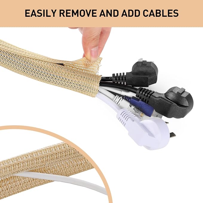 AGPTEK Cable Management Sleeve, 2 Pack 5ft - 1.2 inch Cord Hider,Wood Color - Image 4