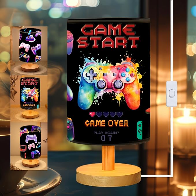 Video Game Table Lamp for Boys Room, Gifts for Boys - 3 Colors Dimmable Bedside Lamps for Bedroom Nightstand Night Light Gaming Room Decor for Gamer Boys Girls, Desk Reading Lamp for Office Home Decor by Unknown