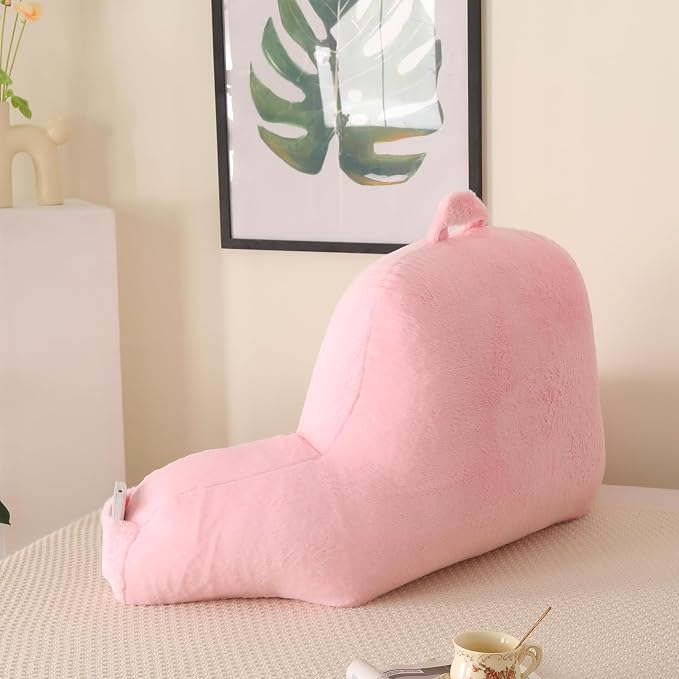 Large Plush Backrest Pillow for Sitting in Bed,Faux Fur,White | 19" Back Pillow with Arms Supports Adults,College Students,Elbows & Forearms for Dorm Reading,Gaming,Watching TV - Image 9