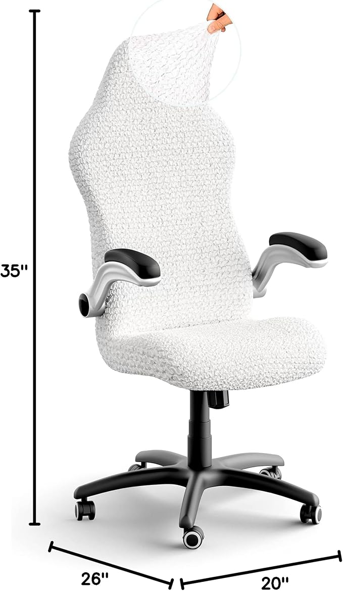 PAULATO BY GA.I.CO. Stretch Office & Gaming Chair Cover – Breathable Desk Computer Armchair Slipcover with Zipper – Bi-Elastic Stretchable Protector Machine Washable – Crisp White (Office Chair) - Image 10