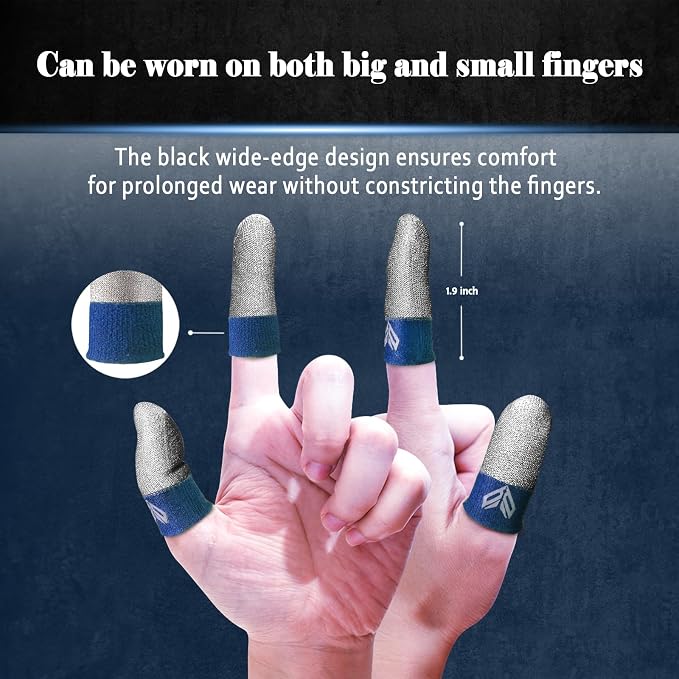 6PCS Gaming Finger Sleeves. 0.29MM Silver Fiber, Anti Sweat, Extremely Thin,Breathable Touchscreen dedales Gamer Finger Cover Thumb Sleeve Fit Phone Game Tablet Devices. (Blue) - Image 4