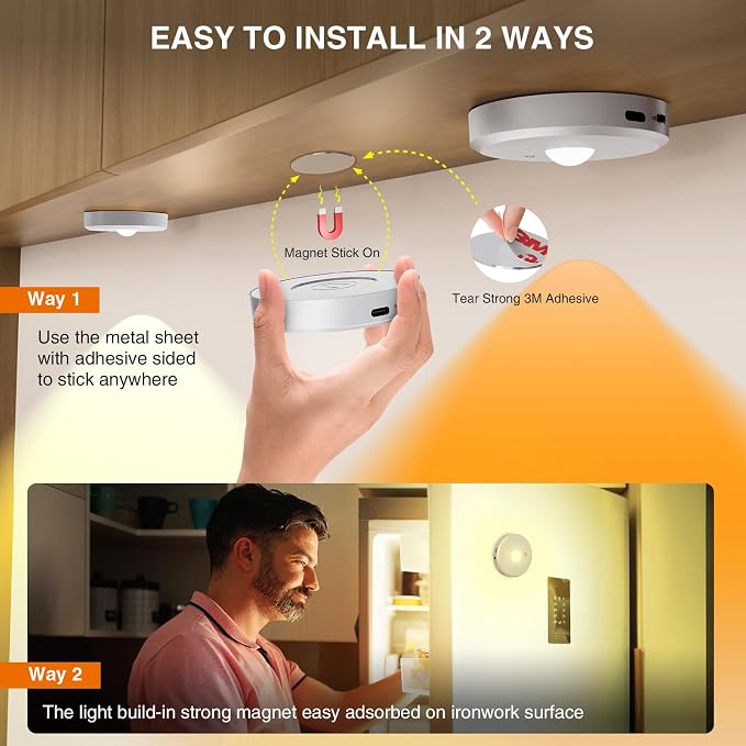 RGB Puck Lights with Remote Control, 2000mAh Rechargeable Stick on Led Lights, 9 Colors & 2 Dynamic, Tap Light with Timing,Under Cabinet Lighting for Closet,Kitchen,Cabinet,Shelf(Silver, 3 Pack) - Image 6